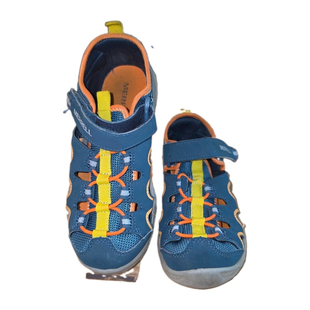 Merrell Kids Water Hiking Sandals Blue Orange Hook Loop Shoes Size 1 M